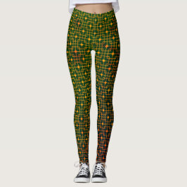 Sponged bloederig groen, Sinaasappel bedraad Chine Leggings