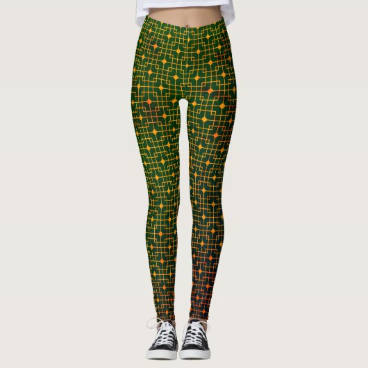 Sponged bloederig groen, Sinaasappel bedraad Chine Leggings (Voorkant)