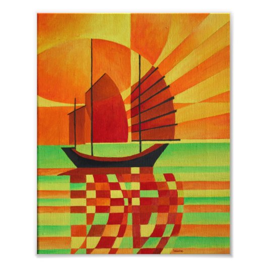 Sponk op Zee van Abstracte Groene Cubist Foto Afdruk (Voorkant)
