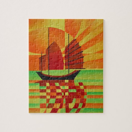 Sponk op Zee van Abstracte Groene Cubist Legpuzzel (Verticaal)