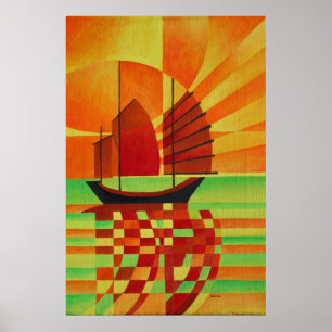 Sponk op Zee van Abstracte Groene Cubist Poster