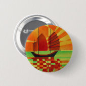 Sponk op Zee van Abstracte Groene Cubist Ronde Button 5,7 Cm (Voorkant /achterkant)