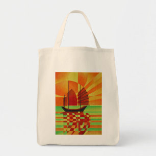 Sponk op Zee van Abstracte Groene Cubist Tote Bag