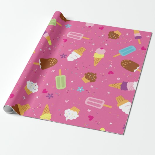 Sponken, cupcakes, consumptie-ijs en popsicles cadeaupapier (Uitgerold)