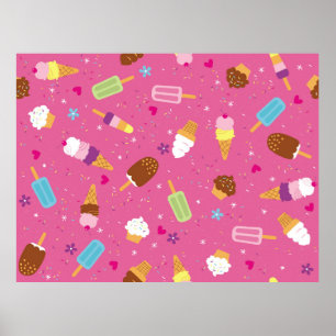 Sponken, cupcakes, consumptie-ijs en popsicles poster