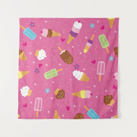 Sponken, cupcakes, consumptie-ijs en popsicles wandkleed (Voorkant (horizontaal))