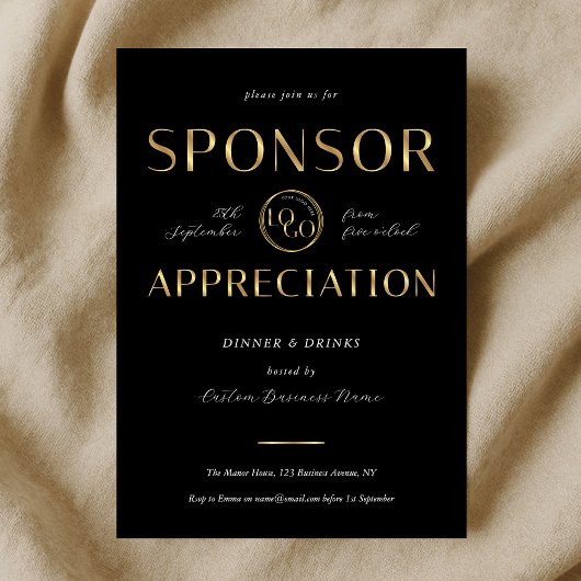 Sponsor Appreciation Black & Gold Logo Corporate Kaart
