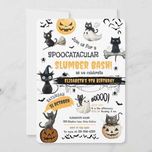 Spoocatacular Slumber Halloween Party Kaart (Voorkant)