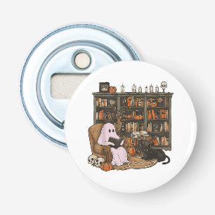 Spook die boek leest Kattenliefhebber Halloween Button Flesopener