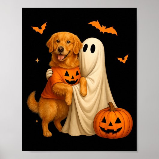 Spook die gouden hond vasthoudt Halloween - Grappi Poster (Voorkant)