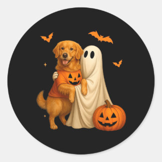 Spook die gouden hond vasthoudt Halloween - Grappi Ronde Sticker