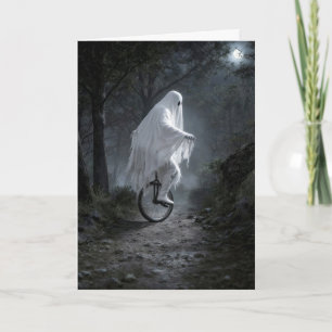 Spook die op een monocycle rijdt in een griezelig kaart