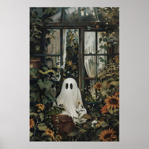 Spook die uit het kasraam gluurt, plantenliefhebbe poster