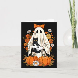 Spook die zwarte kat pompoen bloemig Halloween vas Kaart