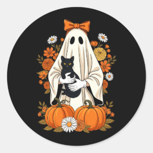 Spook die zwarte kat pompoen bloemig Halloween vas Ronde Sticker