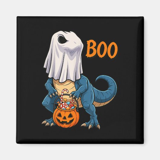 Spook Dinosaur T Rex Pompoen Boo Grappig Halloween Magneet (Voorkant)