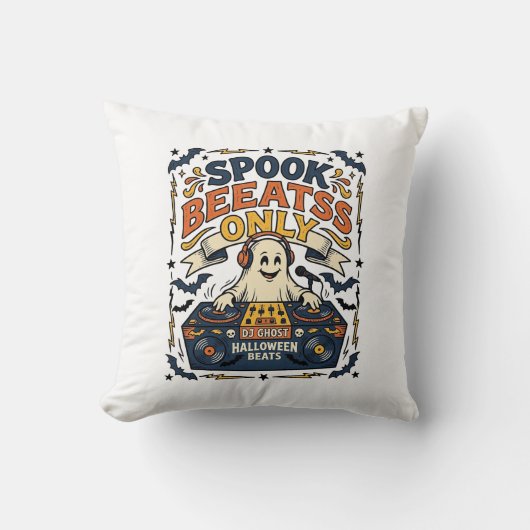 Spook DJ Spooky Beats Vintage Gravure Halloween Kussen (Voorkant)