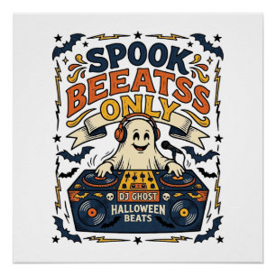 Spook DJ Spooky Beats Vintage Gravure Halloween  Perfect Poster