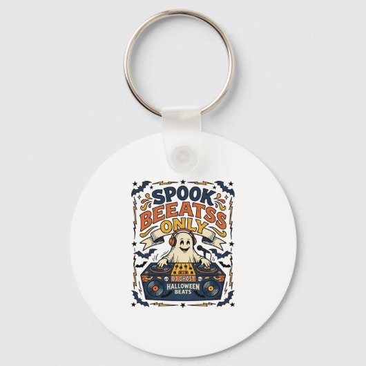 Spook DJ Spooky Beats Vintage Gravure Halloween Sleutelhanger (Voorkant)