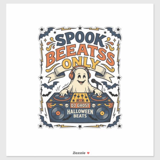 Spook DJ Spooky Beats Vintage Gravure Halloween Sticker (Vel)