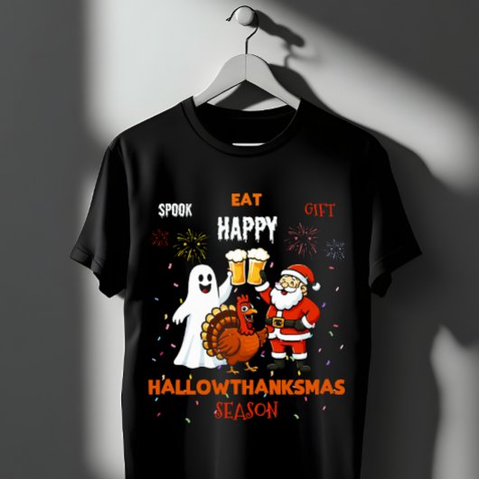 Spook Eat Gift Happy Hallowthanksmas Season T-shirt