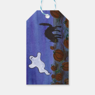 Spook en Cat in de pompoen. Cadeaulabel