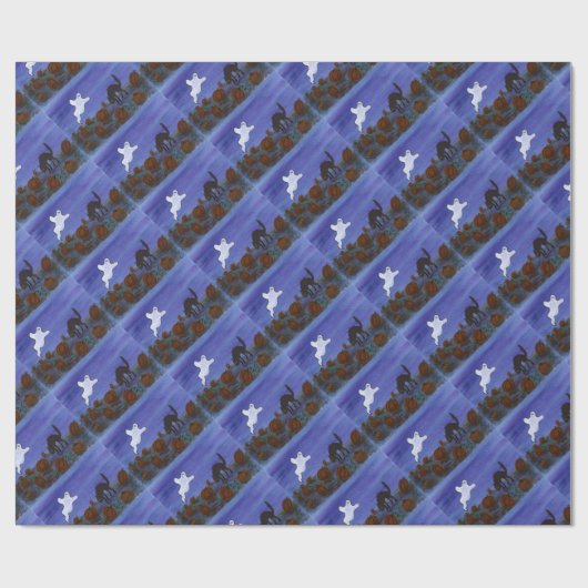 Spook en Cat in de pompoen. Cadeaupapier (Vlak)