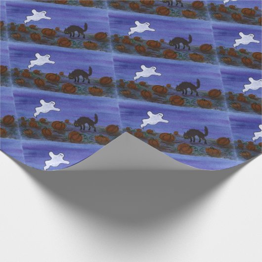 Spook en Cat in de pompoen. Cadeaupapier (Hoek)