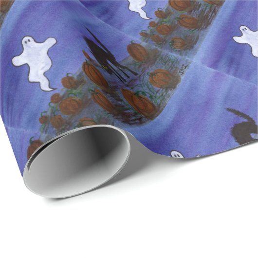 Spook en Cat in de pompoen. Cadeaupapier (Rol Hoek)