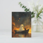 Spook en een kat in een boot briefkaart (Staand voorkant)