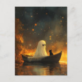 Spook en een kat in een boot briefkaart (Voorkant)