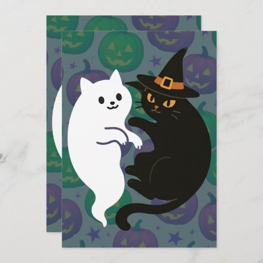 Spook- en Heksenkat Duo Kaart (Voorkant / Achterkant)