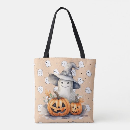 Spook en Jack-O' Lanterns Licht Sinaasappel Hallow Tote Bag (Achterkant)