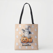 Spook en Jack-O' Lanterns Licht Sinaasappel Hallow Tote Bag (Voorkant)