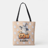 Spook en Jack-O' Lanterns Licht Sinaasappel Hallow Tote Bag (Achterkant)