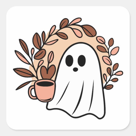 Spook en koffie vierkante sticker (Voorkant)