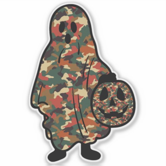 Spook en pompoen in camouflage sticker (Voorkant)