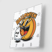 Spook en pompoen vieren Halloween! Vierkante Klok (Hoek)