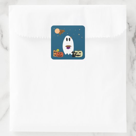 Spook en thee vierkante sticker (Tas)