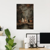 Spook En Zwarte Kat Bij Het Kampvuur Met Marshmall Poster (Thuiskantoor)
