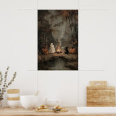 Spook En Zwarte Kat Bij Het Kampvuur Met Marshmall Poster (Keuken)