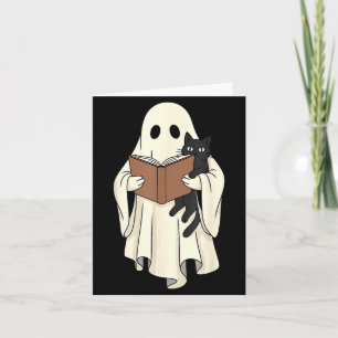 Spook En Zwarte Kat Lezen Halloween Kaart