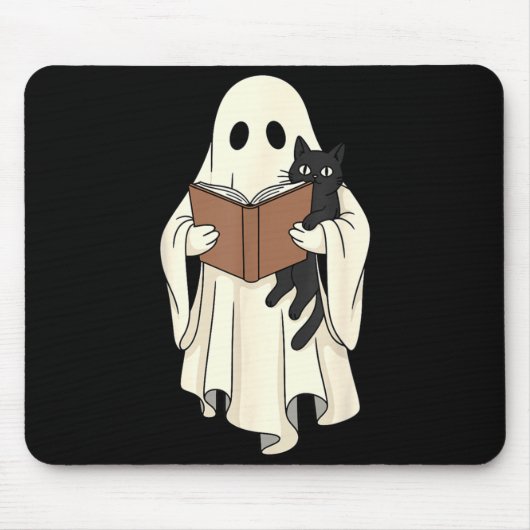 Spook En Zwarte Kat Lezen Halloween Muismat (Voorkant)