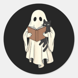 Spook En Zwarte Kat Lezen Halloween Ronde Sticker