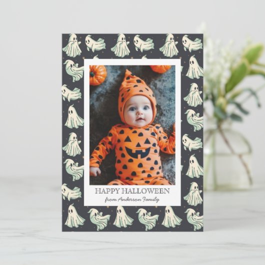 Spook Halloween Mijn eerste Boe baby  Feestdagenkaart (Staand voorkant)