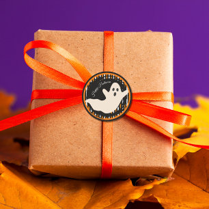 Spook Halloween Oranje & Zwarte Vintage Streep Ronde Sticker