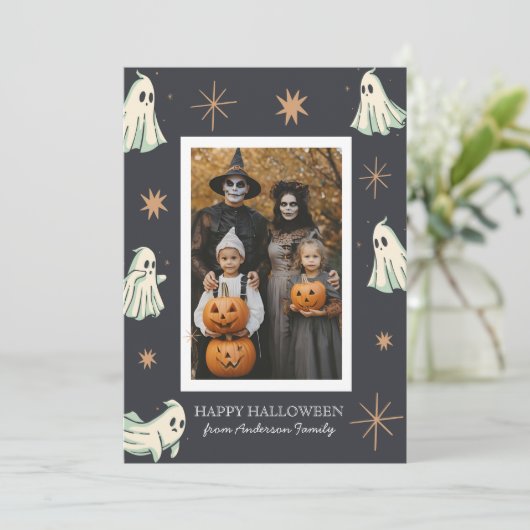Spook Halloween Spetterend Gezinsfoto  Feestdagenkaart (Staand voorkant)