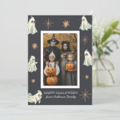 Spook Halloween Spooktacular Familie Foto  Feestdagenkaart (Staand voorkant)