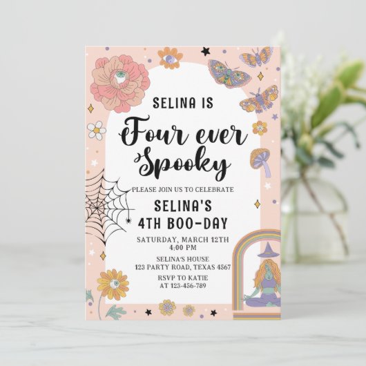 Spook Halloween Vier Ever Spooky 4e Verjaardag Kaart (Staand voorkant)