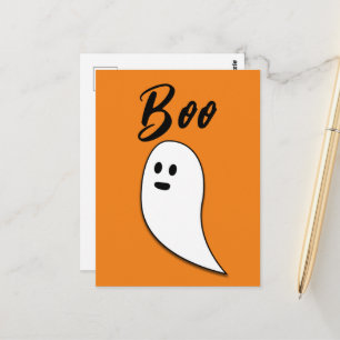 Spook Halloween zwart wit oranje boe Briefkaart